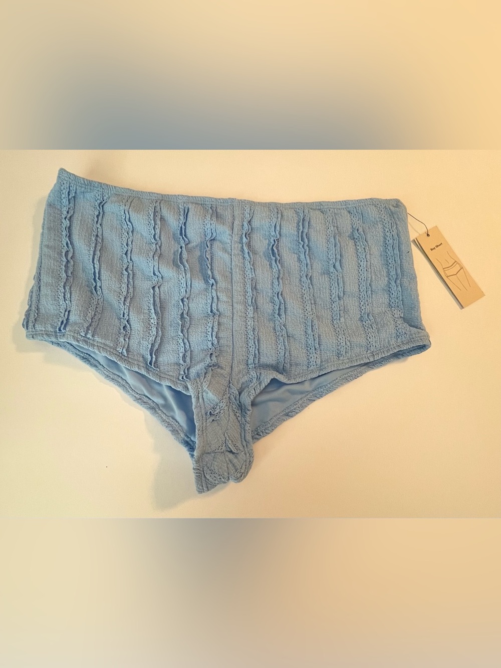 Women’s No Boundaries XL 16-18 Blue Textured Boyshort Swim Bottom New With Tags